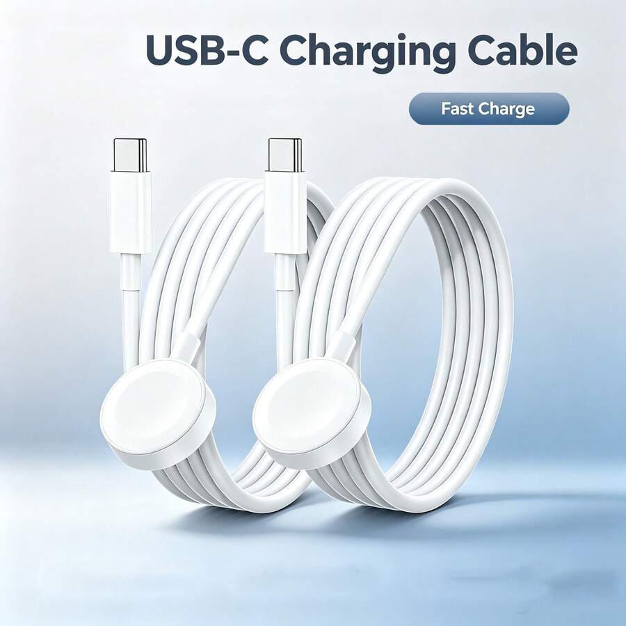 Cable de carga magnética Type-C para smartwatch, enchufe y uso, almohadilla de carga magnética inalámbrica, cable de carga portátil compatible con Apple Watch Series Ultra/Ultra2/9/8/7/SE/6/5/4/3/2/1, cable de carga de alta eficiencia - Blanco - Ver 1