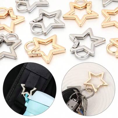 5pcs Zinc Alloy Flat Wire Small Five-Pointed Star With Ears Spring Clasp, Bag Strap Connector, Clothing Hardware Accessory, Star Pendant