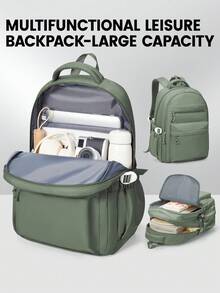 Fashionable College Student Backpack For Girl, 14-Inch Laptop Bag With Large Capacity And Waterproof Design, Lightweight Casual Daily Backpack Suitable For School, Work, Travel, Multi-Pocket Design With Water Bottle And Umbrella Side Pockets, Durable And Comfortable For Daily Commute And Weekend Outings - Multicolor - View 5