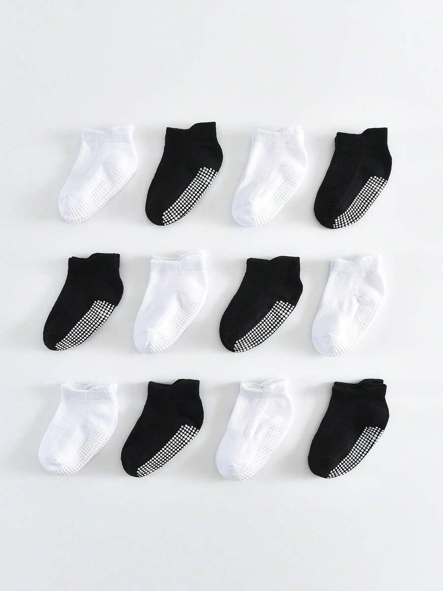 12 Pairs Kids Basic Anti-Slip Bottom Sports Socks, Tab Top Boat Socks, Multi-Function Trampoline Socks, Floor Socks For Boys And Girls - Multicolor - View 1