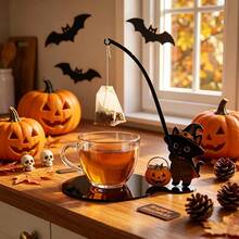 1/4pcs Fun Halloween Tea Bag Hanger With Witch Hat, Black Cat, Skull, And Ghost Designs; Suitable For Cafes, Kitchens, Table Decorations, And Party Favors. - Multicolor - View 8