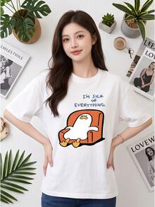 Women Student Pure Cotton Unique Graphic Print Crew Neck Short Sleeve 2026 New Summer Casual Tee Fast Local Delivery - 白色 - 查看 2