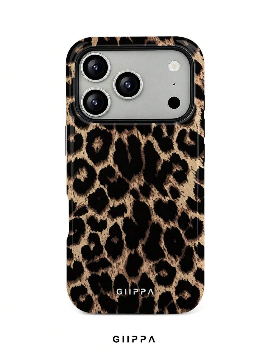 GIIPPA 1pc Black Apricot Leopard Print Design Phone 17 Pro Max Phone Case, Compatible With Phone 16 Pro Max, 15 Pro Max, 14 Pro Max, Korean Style High-End Fashionable And Interesting Phone Case, Compatible With 11/12/13/14/15/16 Pro Max Plus, Elegant Design Suitable For Men And Women, Perfect Gift For Girlfriend On Christmas, Valentine's Day, Easter, Wedding Season And Birthday! - Multicolor - View 1