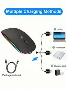 300mAh Rechargeable Wireless Mouse, Silent, Ultra-Slim Design (Bluetooth & 2.4GHz USB Receiver), Portable Computer Mouse Suitable For Laptop, Compatible With MacBook And Apple Devices - View 6
