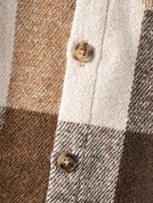 Young Boy Classic Versatile Casual Khaki Plaid Long Sleeve Shacket For Kids - Khaki - View 6
