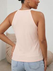 Plus Size 3pcs/Pack Ribbed Halter Tank Tops, Fall Built-In Bra Pads, Casual Commute & Layering Basic Vest - Multicolor - View 2