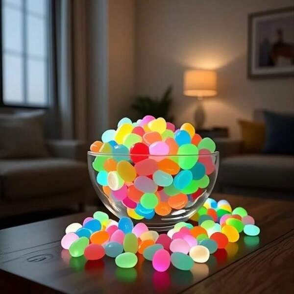 600pcs/400pcs/100pcs Luminous Pebble Glow In The Dark Fluorescent Stones 1cm Colorful Night Glow Gravel Aquarium Bottom Sand Fish Tank Landscape Decor Ornament,Fall Home Decor,Fall Decor,Fall Decor For Home,Room Decor,Bedroom Decor,Halloween Decor