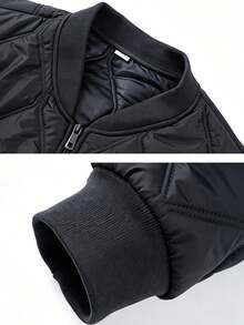 1 buah Jaket Penerbangan Musim Dingin Pria Motif Berlian Berlapis, Jaket Ringan Berbantalan dengan Resleting Penuh, Kerah, Manset, dan Ujung Bawah Bergaris, Atasan Kasual Serbaguna - Hitam - View 8