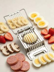 1pc Egg Slicer, Stainless Steel Wire Egg Cutter, Suitable For Hard-Boiled Eggs, Multi-Function Kitchen Tool, Can Be Used For Cutting Strawberries, Mushrooms, Salad, Etc., Stainless Steel Multi-Function Hard-Boiled Egg Slicer, Home Essential Gadget - Silver - View 7