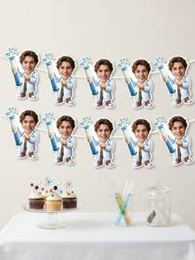 8/16/24pc Custom Lab Coat Scientist Photo Bunting Banner, Personalized Upload Image Science Bnner ,Hanging Flag For Science Theme Party Indoor Wall Backdrop Table Decor Supplies,Personalized Gifts - Multicolor - View 3
