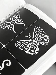 10張INS風鏤空紋身模板小冊，迷你符號、文字與花卉紋身模板貼紙，日常DIY身體彩繪與節日裝飾設計 - 黑色 - 查看 9