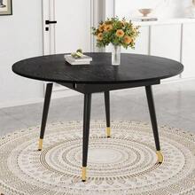 Modern Extendable Dining Table, Converts From Round To Oval, MDF Top In Black/Walnut With Gold Accents, Sturdy Metal Legs, Space-Saving For Kitchen & Dining Room - 黑色 - 查看 12