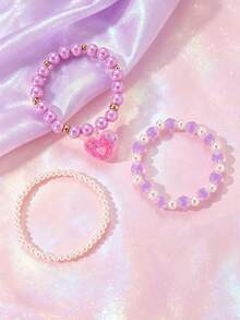 3pcs/Set Girls Colorful Beaded Bracelets, Cartoon Pendant Bow Tassel Bracelet Set, Suitable For Daily Decoration And Gift Giving - Multicolor - View 25