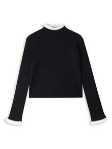 Soft Sexy Unique Long Sleeve T-Shirt Women Early Autumn Slimming Base Layer Top Sweater - Black - View 7