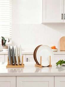 Bamboo Dish Drying Rack, Multi-Groove Plate Storage Holder, Kitchen Countertop Cup & Cutting Board Drain Organizer, Space Saving Tableware Display Stand For Home Sink Cabinet Pantry - Multicolor - View 6