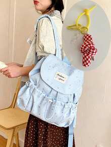 Cream White And Blue Star Print Flap Drawstring Backpack, Soft And Lightweight Polyester Fabric, Gentle Casual Style, Adjustable Shoulder Straps, Large Capacity Interior, All-Season Wear, Unisex Adult Style, Suitable For School, Travel, Commute And Daily Outings - Multiple Styles - View 11