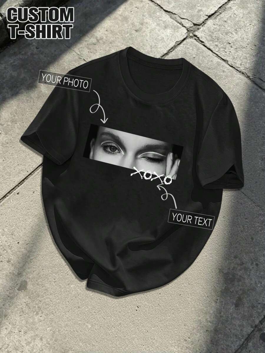 Kaos Polos Unisex Kustom, Unggah Foto & Teks, Hadiah Ulang Tahun & Ulang Tahun Pernikahan yang Dipersonalisasi, Warna Hitam Olahraga - Hitam - View 1