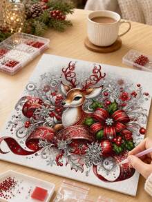 New 5D DIY Diamond Painting Kit - Christmas Deer, Round Diamond Frameless Mosaic Artwork, Creative Handmade Home & Office Decor, Christmas Gift - A - View 3