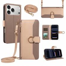 1pc Artificial Leather Zipper Wallet Phone Case Compatible With Apple 17 Pro Max, A57, Note 15 PRO, Portable Crossbody Coin Holder Protective Shell (Global Version, Not Local Model) - Khaki - View 2
