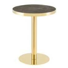Modern Round Side Table With A Gold Stainless Steel Frame And Marble-Look Top For The Living Room, Luxury Side Table With A Sturdy Base. - 灰色+金色+中密度纖維板 - 查看 8