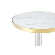 Modern Round Side Table With A Gold Stainless Steel Frame, Marble-Effect Top For Living Room, Luxury Side Table With A Sturdy Base. - 白色+MDF+金屬 - 查看 7