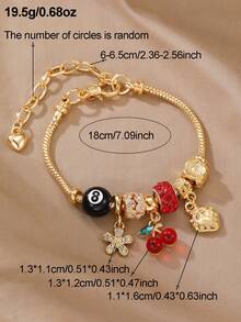1 pieza Pulsera de niña con corazón dorado y cuentas de strass para decoración diaria - Multicolor - Ver 5