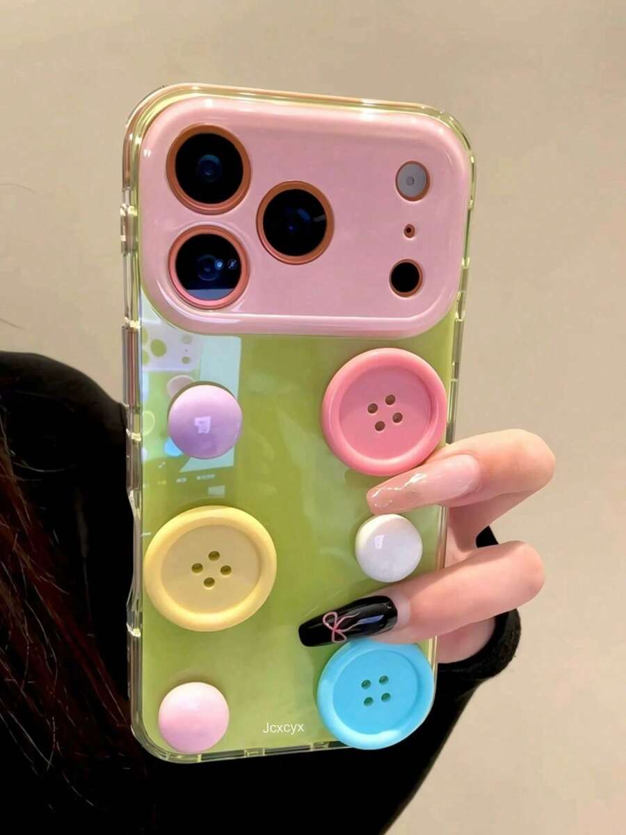 Casing Ponsel IMD Tombol Warna-warni 3D Unik Dua Warna Kompatibel dengan iPhone 17ProMax 17PRo 17 16ProMax 16Pro 16 15ProMax 15Pro 15 Pelindung Anti-Jatuh - Hijau - View 1