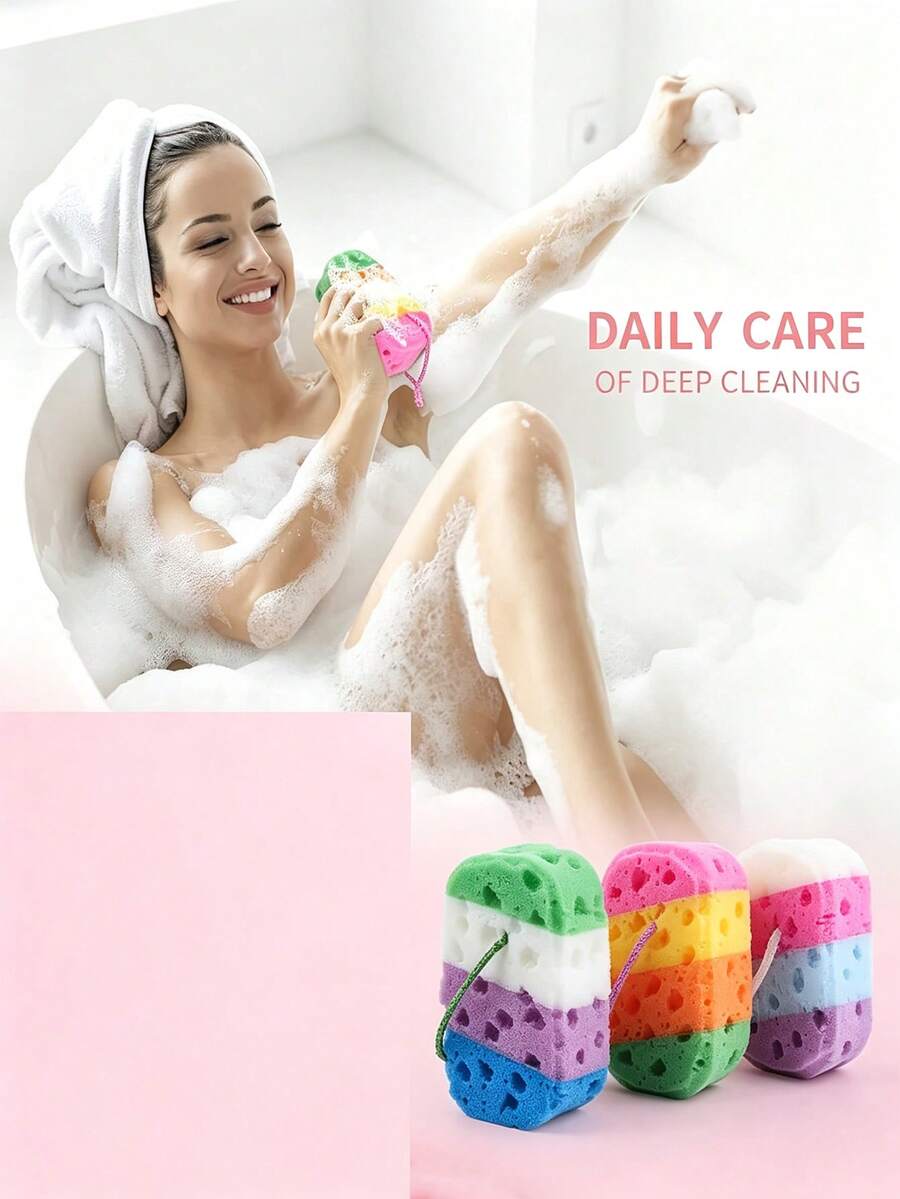 Exfoliating Bath Sponge Body Sponge - Soft Foaming Bath Ball, Colorful Striped Design, Gentle Exfoliation For Body And Face, Durable And Easy To Clean, Suitable For Home And Commercial Use, Bathroom Decor, Lively Design, Soft Touch - Multicolor - View 1