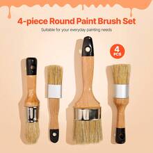 Chalk Wax Paint Brush, 4 Piece Wax Paint Brush, Chalk Paint Brushes For Furniture, Acrylic Paint,Milk Paint,Home Decor, Natural Bristle Round Oval Chalk Paint Brush For All Painting And Waxing - 4-piece Set - View 2