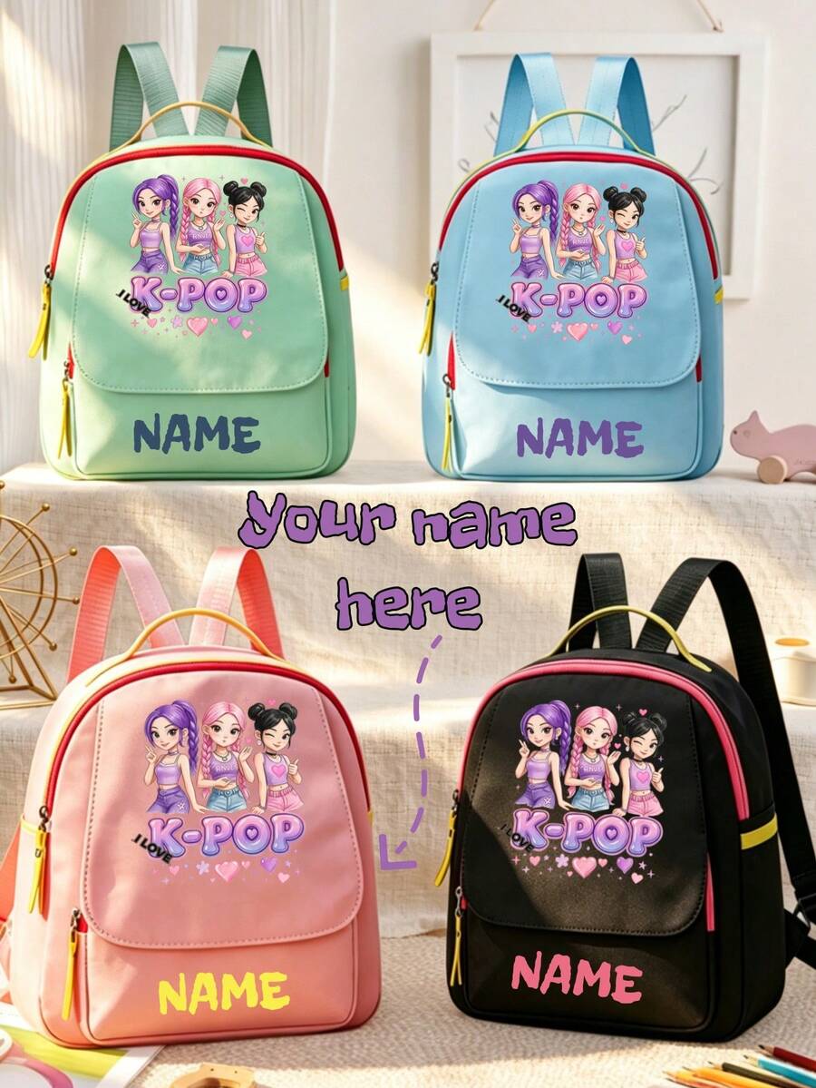 Personalized Back To School Backpack, Casual Versatile Music Idol Theme Print, Zipper Closure Nylon Material, Adjustable Shoulder Straps, Hand-Carry, Dancing, Shopping, Outdoor Trips, Birthday Gift, Aesthetic, Fandom-Core, Concert Essentials - Multicolor - View 1