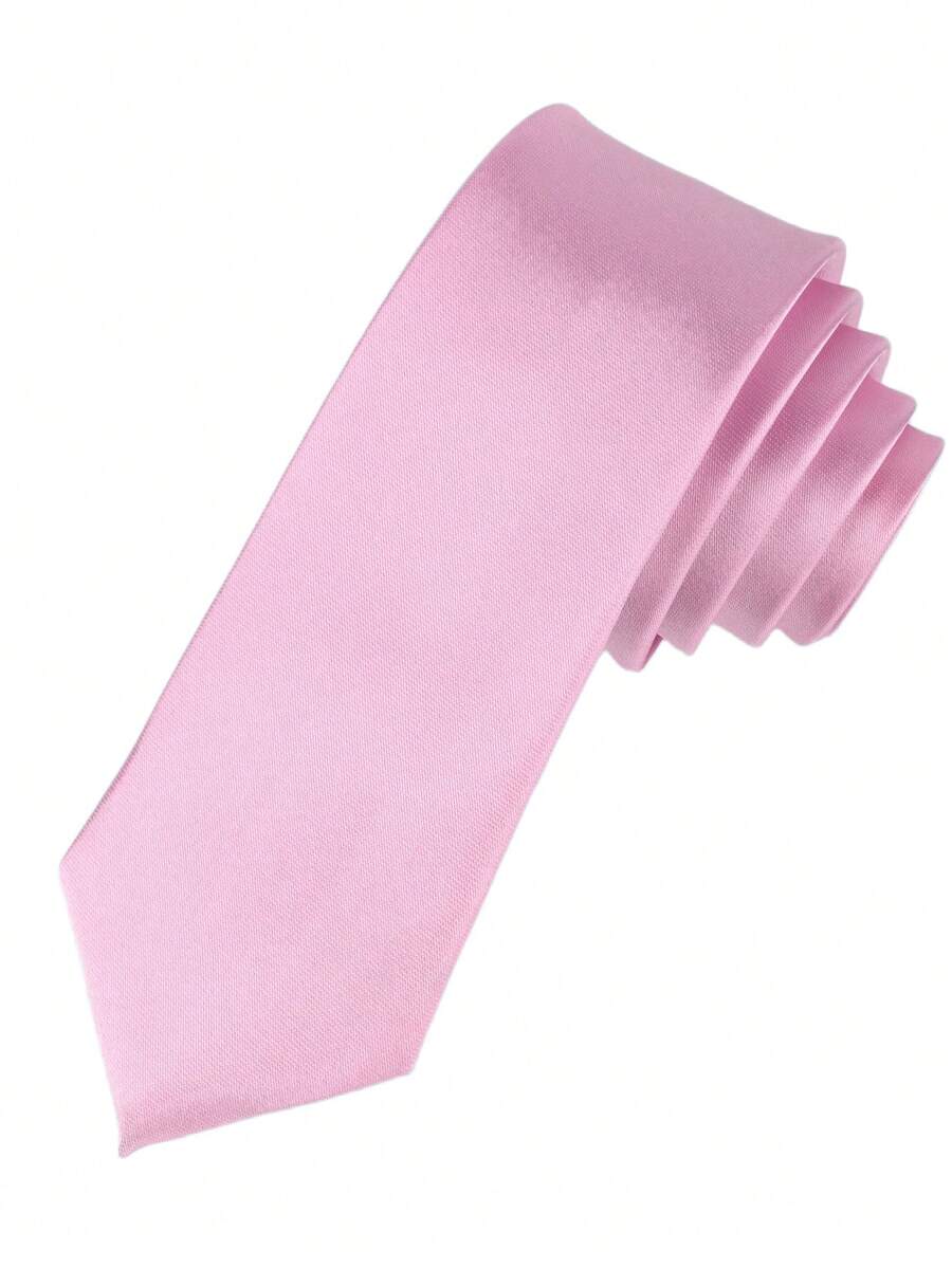 1PC Men's Solid Color Tie, Business Formal Narrow Tie (5cm) - Pink - View 1