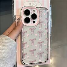 1 buah Casing Ponsel Transparan Motif Hati & Pita Cetak Penuh untuk iPhone 16 Pro Max/17/16/15/14 Plus/13/12/11, Casing Pelindung Udara - MultiWarna - View 1