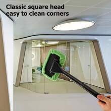 Long Handle Windshield Cleaning Tool, Includes 5 Reusable Microfiber Pads, Car Interior Window Dusting Brush, Multi-Function Glass Cleaning Brush, Suitable For Car, Bathroom Mirror, Shower Door - Glass Cleaning Cloth - View 7
