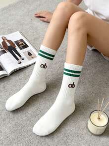 1/5 Pairs Unisex Letter Striped Mid-Calf Socks, Sports Socks, Casual Minimalist Comfortable Daily Versatile, Back To School Outfit, Suitable For All Seasons - Multicolor - View 4
