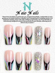 NAIO 10pcs/Set Kuku Tempel Buatan Tangan Y2K, Dasar Nude Multiwarna Ujung V French, Seni Kuku Bertatahkan Rhinestone AB Penuh, Gaya Pesta Glamor, Cocok Untuk Pemakaian Acara Sehari-hari, 3 Ukuran Coffin Almond Pendek Persegi, Kuku Palsu, Dapat Dilepas dan Digunakan Kembali - MultiWarna - View 14