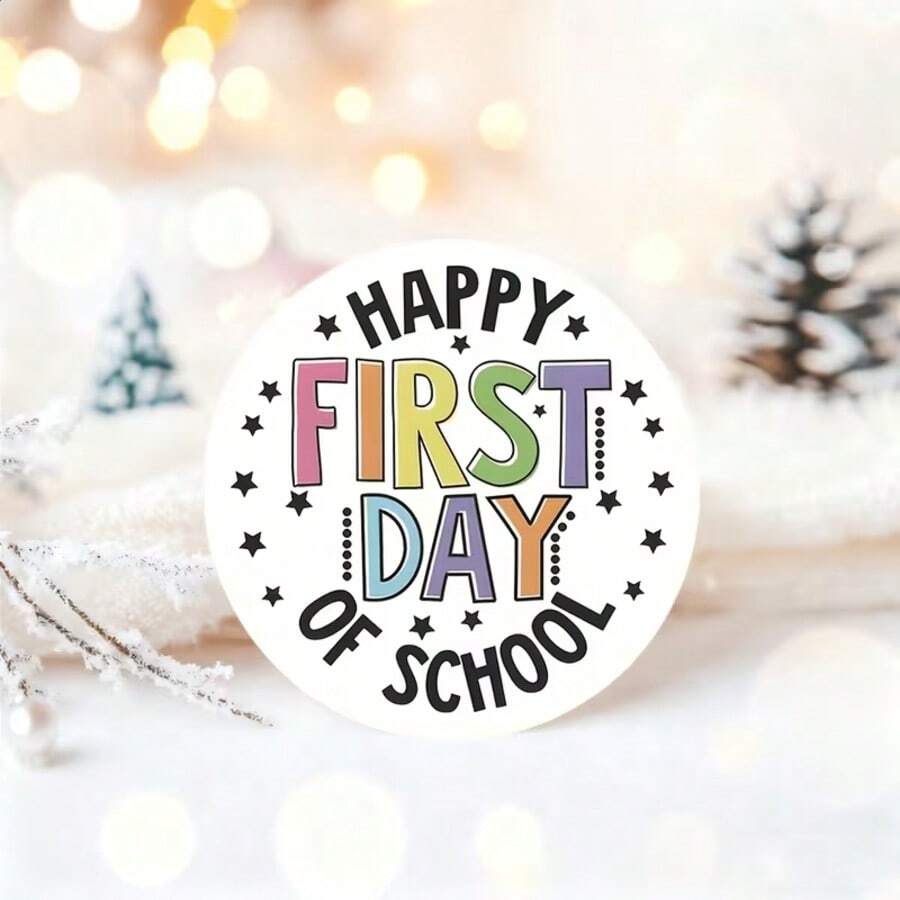 [Classroom Decorations] 1 Round Stickers - Beautiful "First Day Of School" Design With Stars And Fireworks, Perfect For Students, Teachers, Classroom Decorations And Gift Wrapping, Classroom Decorations - A - View 1