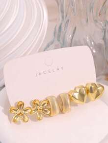 3/9 Pairs Gold Stud Earrings Set, European And American Vacation Style Party Jewelry, Flattering Face-Slimming Elegant Design, Photo-Ready Accessory, Best Friend Matching Gift - Gold - View 7