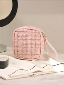 1pc Fashion Mini Makeup Bag, Sanitary Pad Storage Bag, Lightweight Multi-Functional Makeup Bag, Zipper Travel Makeup Organizer, Makeup Tools Storage Bag, Portable Toiletry Makeup Bag, Plaid Pattern Zipper Square Bag - Multicolor - View 11