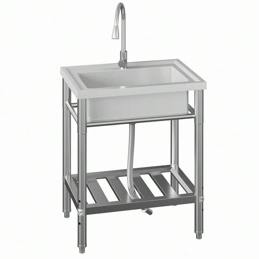 Fregadero de acero inoxidable para lavandería y cocina – Independiente, resistente y fácil de limpiar – Ideal para uso doméstico y comercial - acero inoxidable - Ver 1