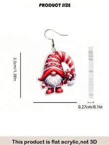2D Flat Red Striped Candy Cane Gnome Acrylic Earrings, Stainless Steel Ear Hooks, Cute Winter Christmas Women's Dangle Earrings, Christmas Fun Jewelry Gift - Red Santa Hat - View 5