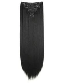 7pcs 24 Inch Clip-In Synthetic Hair Extensions, Thick Natural Black Hair Bundles - Multicolor - View 2