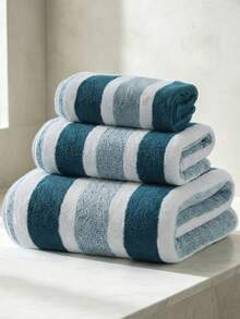 3/1pc 13.8*13.8in/16.5*27.6in/27.6in/27.6x55in Gradient Striped Coral Fleece Towel, Ultra Fluffy Thickened High Absorbent Quick Dry Face Towel, Hotel Spa Daily Shower Fitness Beach Travel Minimalist Modern Striped Bath Towel - Blue and White - View 15