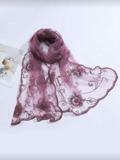 1pc Women's Multi-Color Embroidered Floral Scarf, Spring/Summer/Autumn Fashion Sweet New Style Small Long Shawl, Sun Protection, Dust-Proof, Headwrap, Vacation Daily Wear