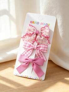 3 Packs Of Handmade Fabric Bow Hair Clips, Featuring Floral Prints, Plaid, Polka Dots, And Solid Colors. Sweet And Non-Slip. - Multicolor - View 6