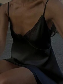 Roviva 女款夏季時尚優雅性感蕾絲拼接細肩帶 A 字短洋裝，適合辦公通勤、校園穿搭、度假、派對聚會、夏季休閒穿著、海灘度假、旅行、約會、畢業典禮 - 黑色 - 查看 5
