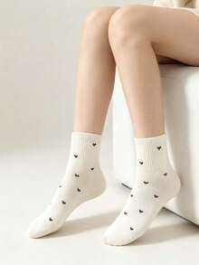 1/5 Pairs Women's Heart Pattern Solid Color Low-Cut Socks, Breathable Casual Short Socks, Suitable For Daily Wear, All Seasons - Multicolor - View 5