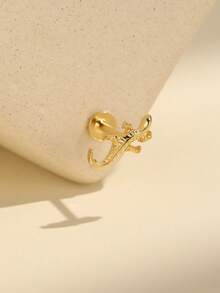 1Pc 925 Sterling Silver Fashion Lizard Nose Stud Flat Back Hypoallergenic Cartilage Body Piercing Jewelry For Women Men Daily Wear & Gifts - Gold - View 5