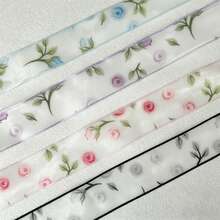 2 Yards Transparent Rose Flower Print Chiffon Ribbon, Wedding Bouquet Decoration Satin Ribbon, Suitable For Handmade Bouquets, Gift Wrapping, Party Decor, Floral Design, Handmade DIY Bow Gift Ribbon, Smooth Texture, Event Decoration - Blue - View 5
