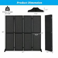 4 Panel Pegboard Freestanding, 5 FT Portable Display Board Organizer For Craft Show Jewelry, Wooden Folding Privacy Screen Room Divider With Base, Black - Black - View 2