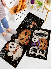 1/2pcs Halloween Kitchen Decor Rug, Cute Ghost Pumpkin Cat Kitchen Rug And Mat, Non-Slip Washable Absorbent Kitchen Accessories Decorative Mat - Multicolor - View 5